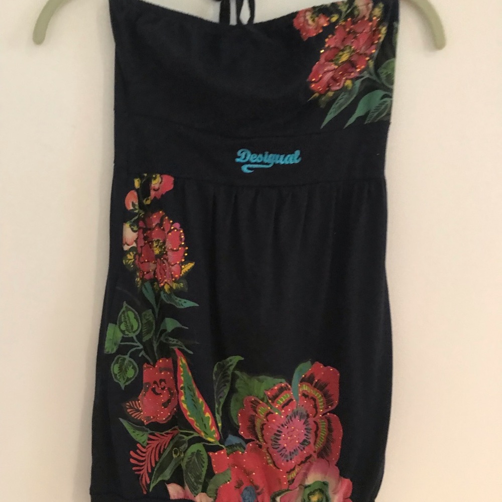 Desigual dress kids 10/11 black floral knit Preown